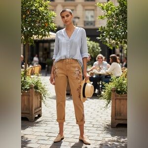 Anthropologie Wanderer Embroidered Cargo Pants